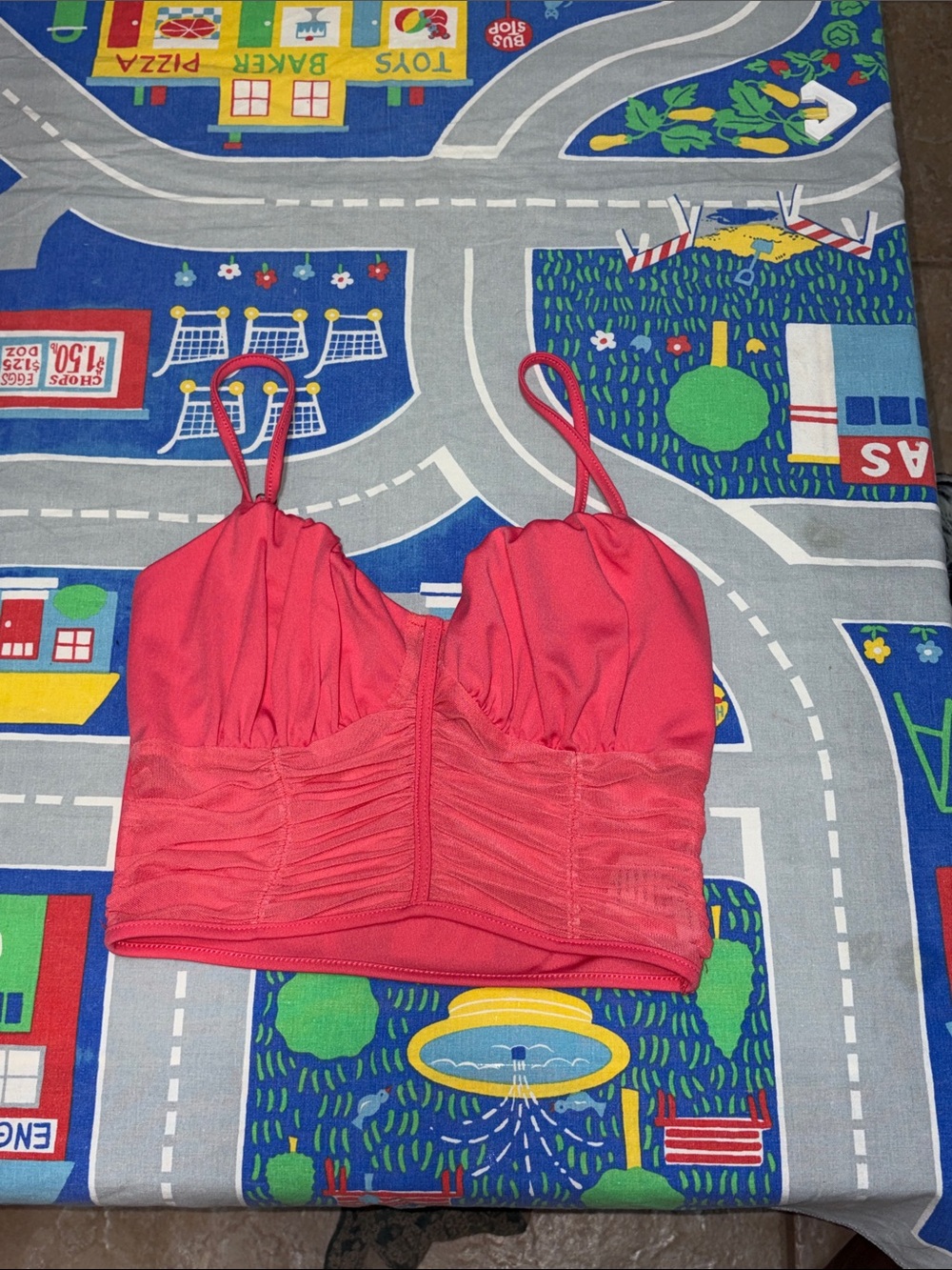 Watermelon pink bustier top with mesh inserts